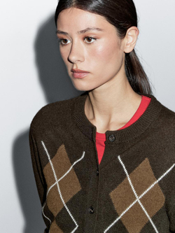 Massimo Dutti Кардиган с узором «ромбы», коричневый