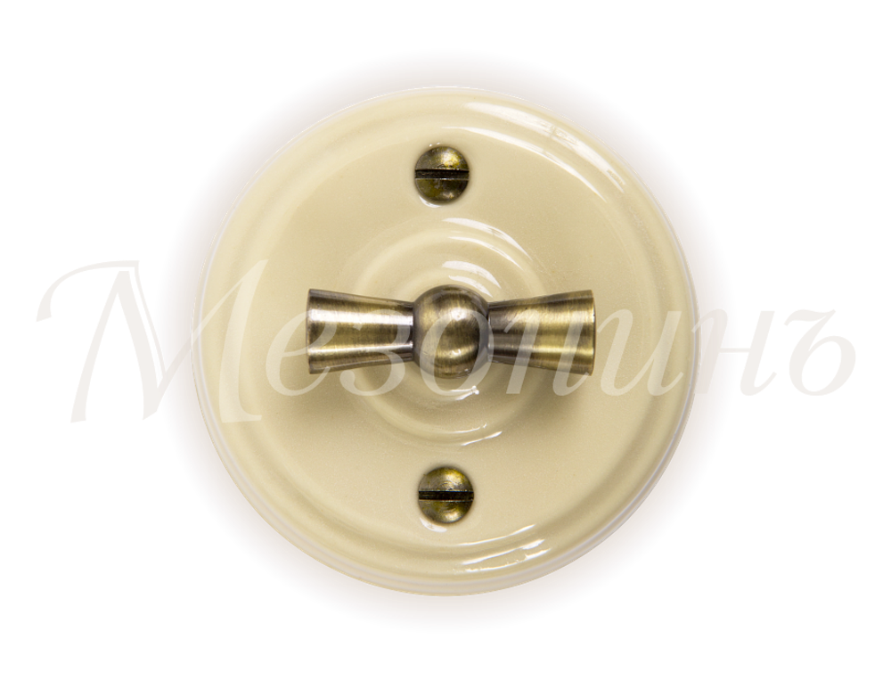 Выключатель фарфоровый ретро, слоновая кость, МезонинЪ, GE70401-02 / 1 Группа света, проходной