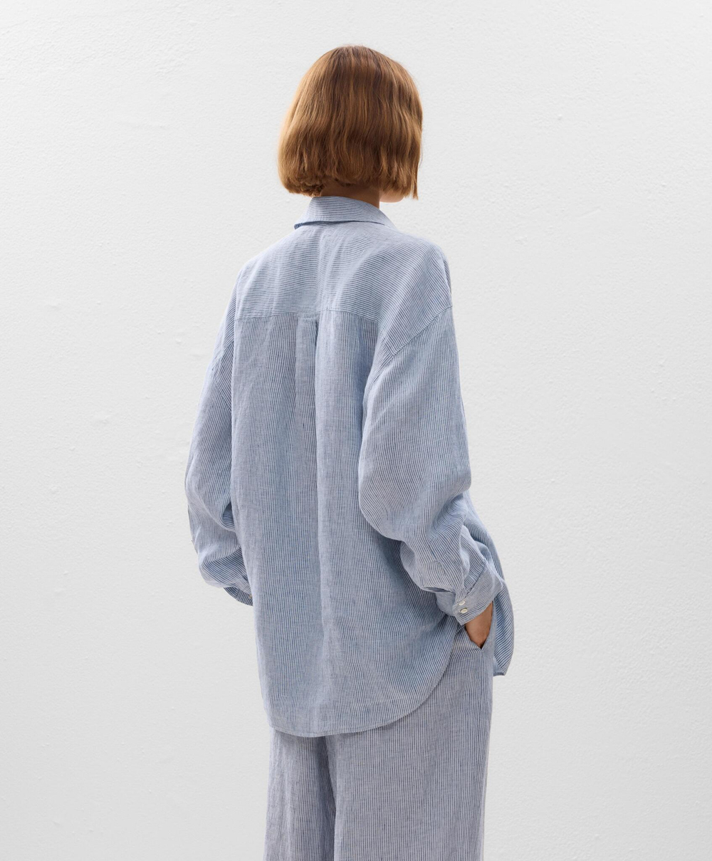 Oysho Рубашка свободного кроя из 100% льна, голубой