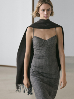 Massimo Dutti Платье миди на бретелях, маренго