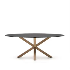 Овальный стол ARYA Argo из матового черного стекла и стали с эффектом дерева 200x100