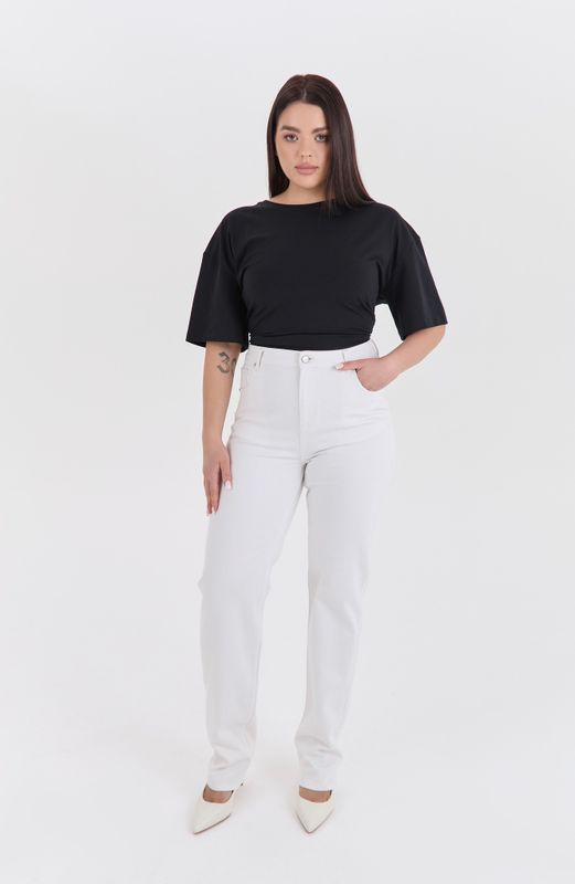 Джинсы straight fit с высокой посадкой, молочный