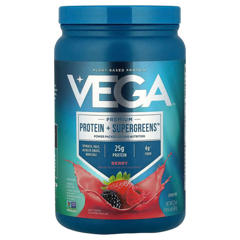 Vega, Premium Protein + Supergreens ™, ягоды, 624 г (1 фунт 6 унций)