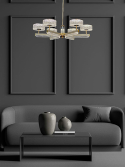 Люстра потолочная светодиодная на штанге Lanbos, 6 LED ламп, 70 Вт, золотая