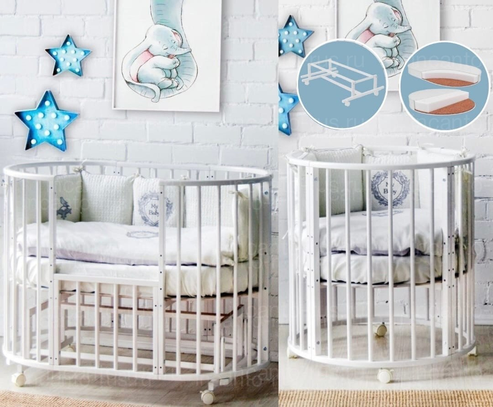 Кроватка Incanto Eco Baby 9 в 1 + маятник + комплект матрасов