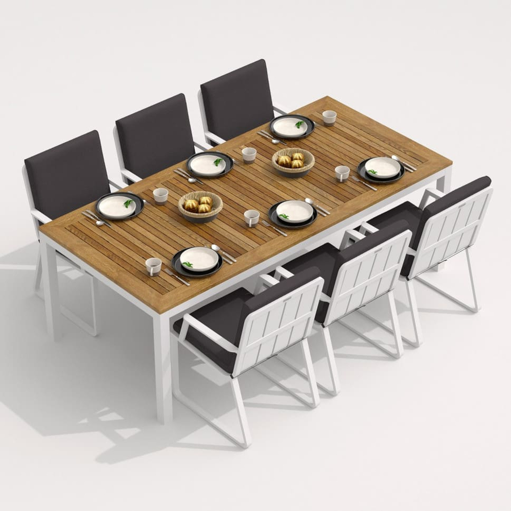 Обеденная группа Ideal Patio ТЕЛЛА  АЛЬБА  каркас белый, стол тик 220, ткань антрацит