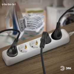 Удлинитель электрический ЭРА U-5e-5m-3x1 с заземлением 5 розеток 5м ПВС 3x1мм2 16А | Бытовые удлинители