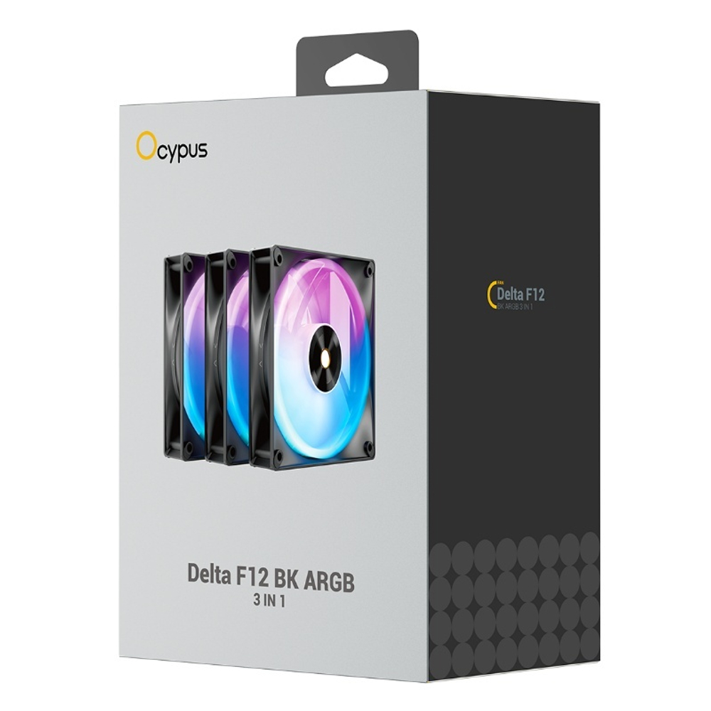 Вентилятор для корпуса Ocypus Delta F12 BK ARGB 3 IN 1, 120x120x25mm, 4-PIN PWM, 500-2000 RPM, 29 DBA
