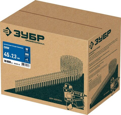 ЗУБР CNW 45 х 2.3 мм, барабанные гвозди рифленые, 10800 шт (305382-45)