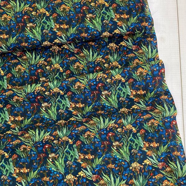 ИРИСЫ НА ТЕМНО-СИНЕМ  100% хлопок Handmade Fabrics 4