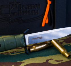 Нож Kizlyar Supreme COMBAT AUS-10Co (Cryo) SW OKH PS (StoneWash, Oliva Kraton Handle, Polyamid Sheath)