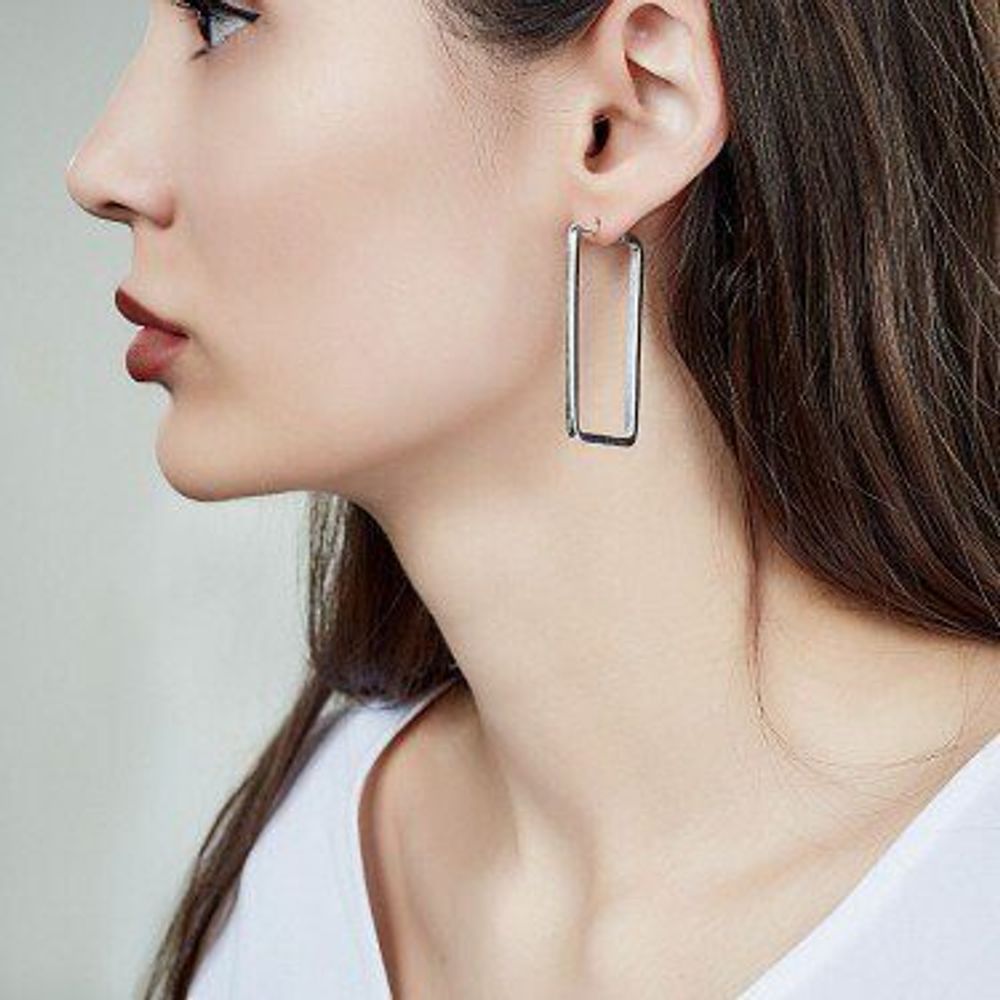 Серьги прямоугольники из серебра 925.