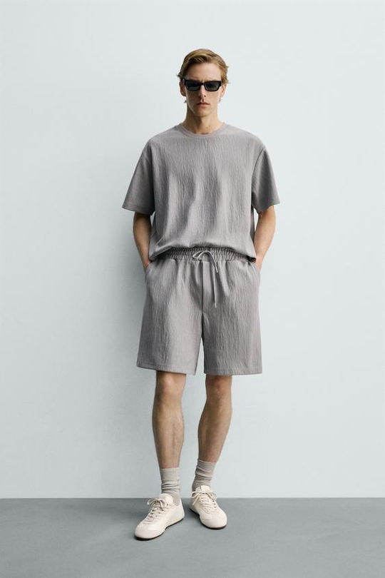 ZARA ШОРТЫ-ДЖОГГЕРЫ ИЗ РЕЛЬЕФНОЙ ТКАНИ, СЕРЫЙ