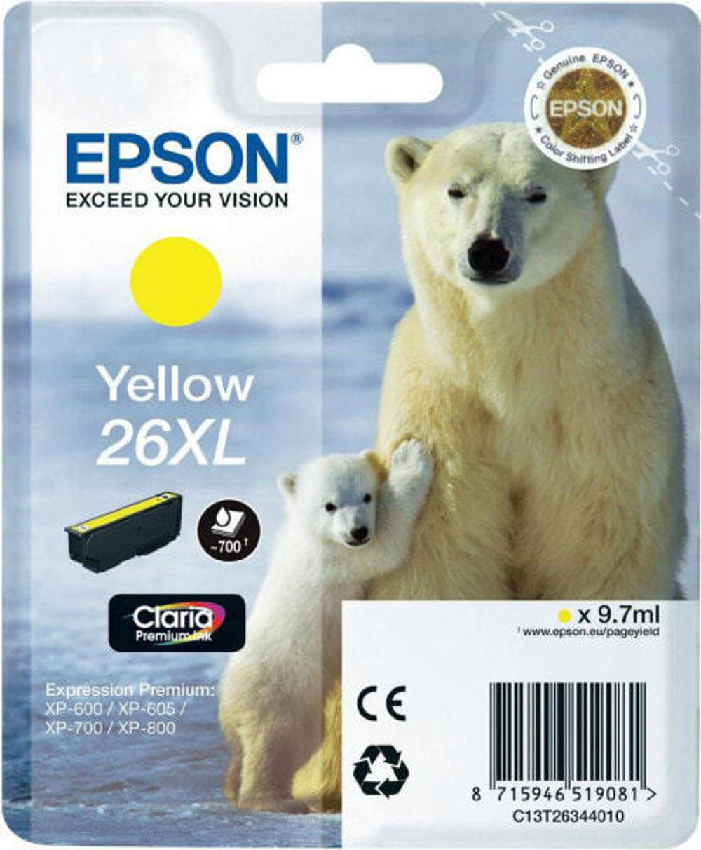 Epson Polar bear Singlepack Yellow 26XL Claria Premium Ink C13T26344010
