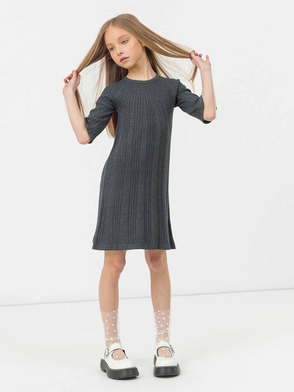 Платье для девочки AT445 темно-серый