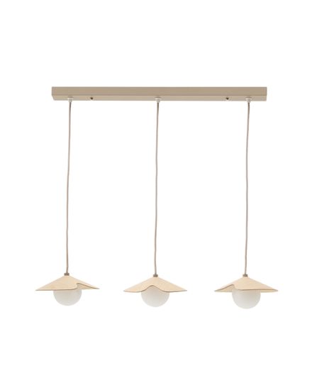 Подвесной светильник из дуба Wilara с 3 белыми шарами из дымчатого стекла