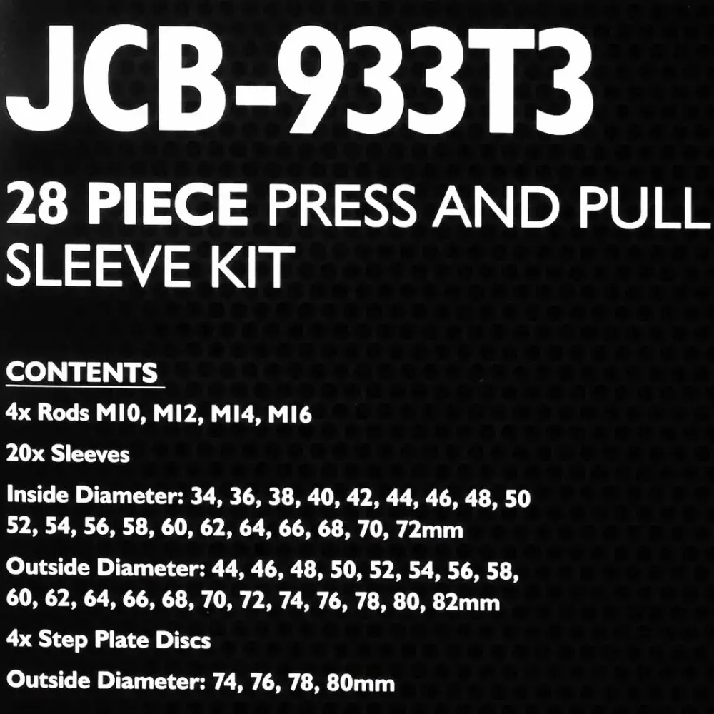 Набор инструментов для замены сайлентблоков, втулок и подшипников 28пр. JCB JCB-933T3
