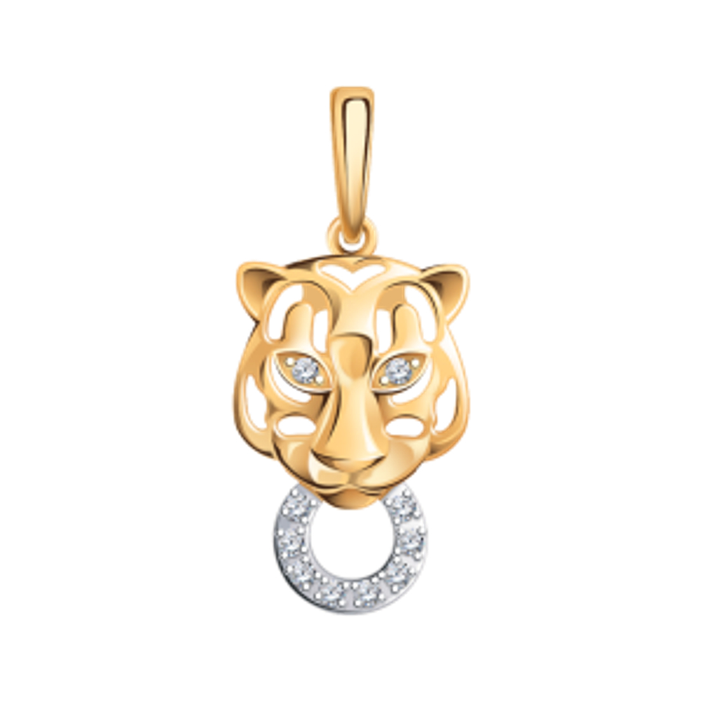 Подвеска Тигр из золота с фианитами