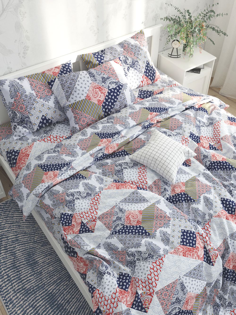 Простынь на резинке Сказка "Пэчворк" 180х200 см, перкаль