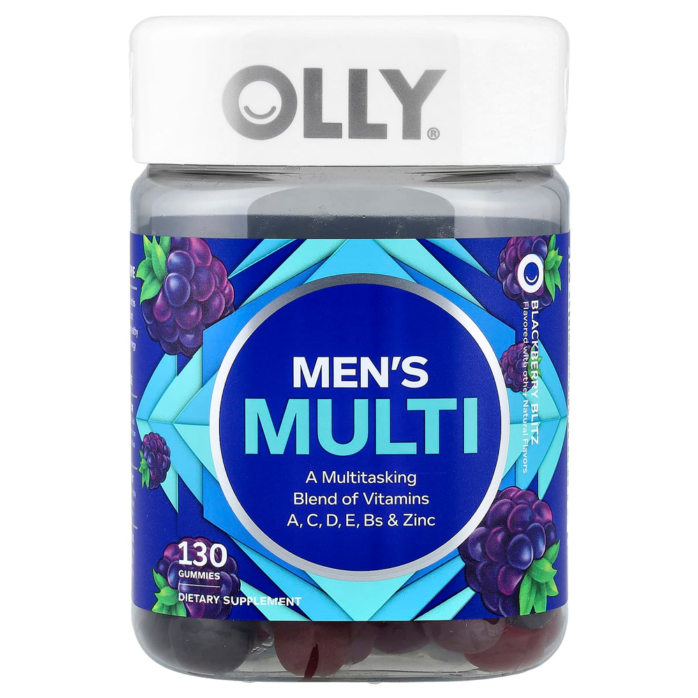 OLLY, мультивитаминные жевательные таблетки для мужчин, со вкусом ежевики, 130 жевательных таблеток