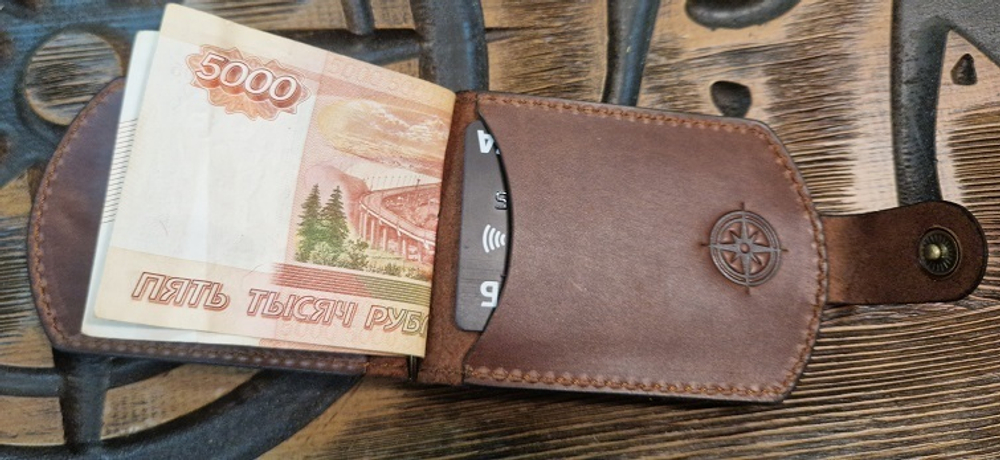 Зажим для купюр PRIVAL (натуральная кожа , ручная работа) цвет  коричневый