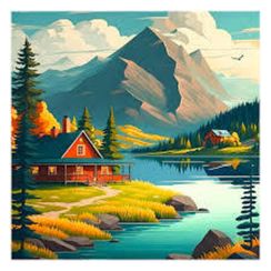 Картина по номерам с Поталью (30х30) Горный пейзаж (24 цвета)