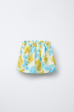 ZARA ЮБКА-ШОРТЫ ИЗ СМЕСОВОГО ЛЬНА С ЦВЕТОЧНЫМ ПРИНТОМ, НЕБЕСНО-ГОЛУБОЙ