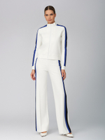 Спортивный костюм спорт-шик белый с черно-синими полосками