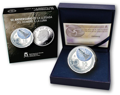 10 евро. Высадка на Луну 1969 Космос. Испания. 2019 год. PROOF