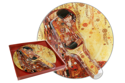 Carmani Тарелка для торта с лопаткой Поцелуй (Г. Климт) 30 см, стекло
