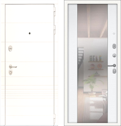 Входная белая дверь с зеркалом RеX (РЕКС) Трендо Силк сноу / СБ-16 Белый ясень (текстура дерева)