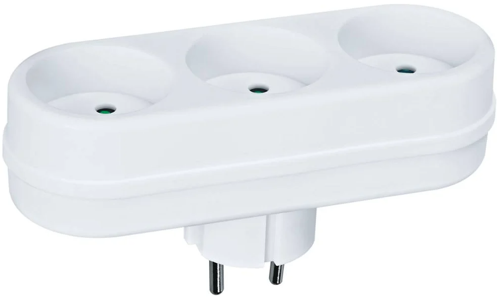 Переходник разветвитель 3 гнезда 10А б/заземл. NAD-L-3X-WH