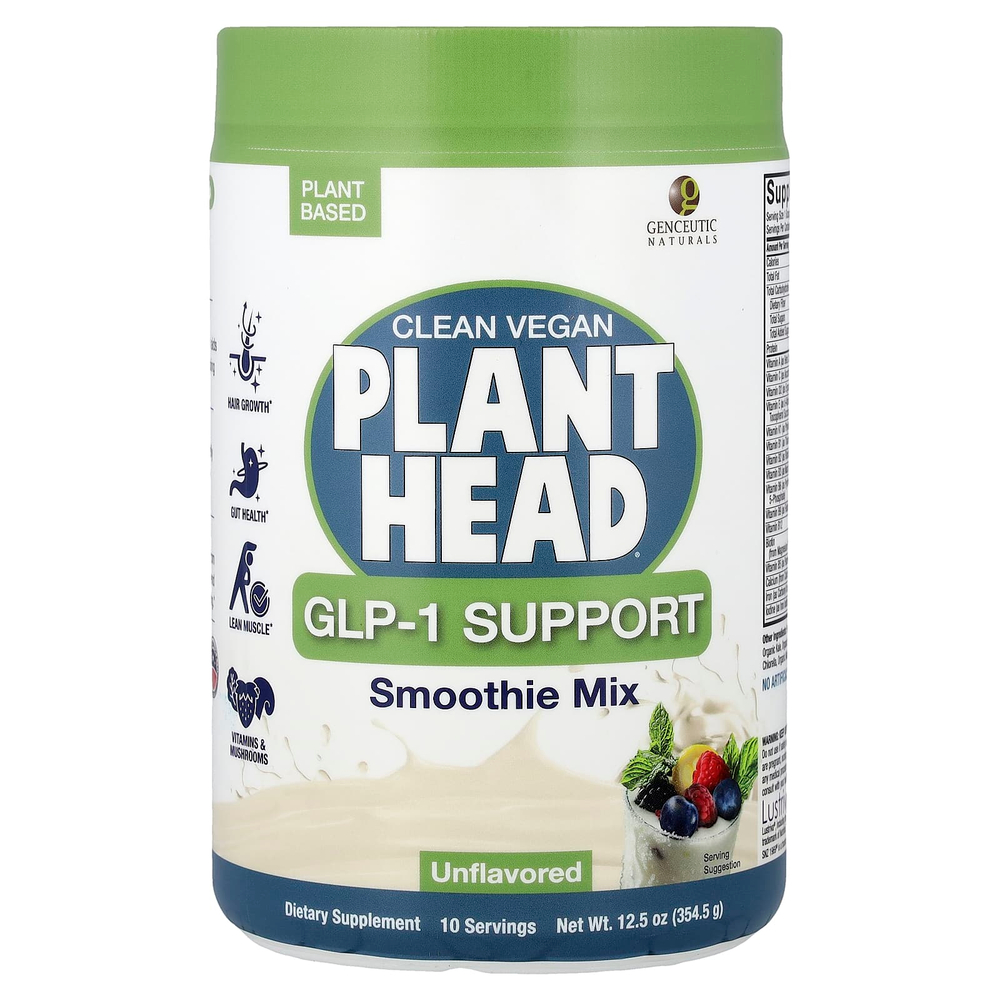Genceutic Naturals, Clean Vegan Plant Head®, GLP-1 Support, смесь для смузи, без добавок, 354,5 г (12,5 унции)