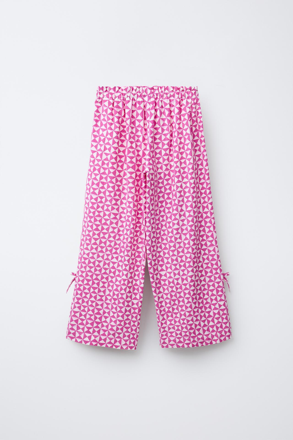 ZARA БРЮКИ ПРЯМОГО КРОЯ ИЗ СМЕСОВОГО ЛЬНА С ПРИНТОМ, РОЗОВЫЙ/БЕЛЫЙ