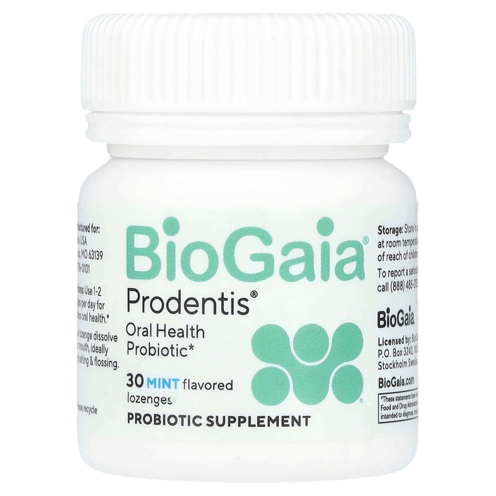 BioGaia, Prodentis®, пробиотик для полости рта, для здоровья дёсен и зубов, мятный вкус, 30 пастилок с пробиотиком