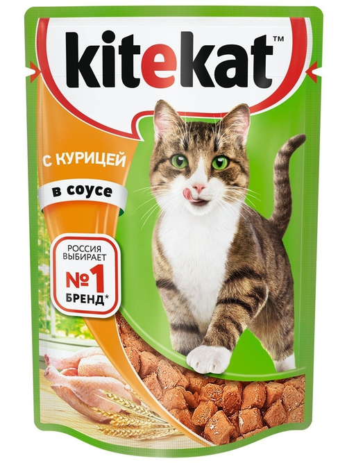 Влажный корм Kitekat для взрослых кошек, с курицей в соусе, 85 г