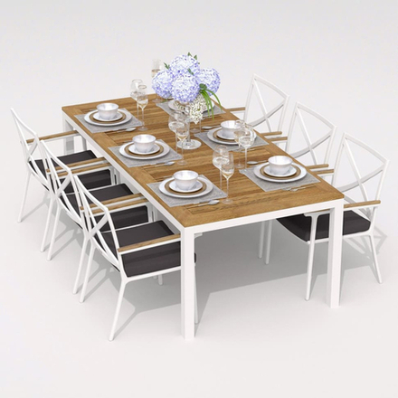 Обеденная группа Ideal Patio ТЕЛЛА  ФЕСТА  каркас белый, стол тик 220, ткань антрацит