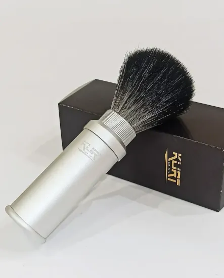 Дорожный помазок для бритья KURT, синтетика HI BRUSH, металлический тубус, серебро