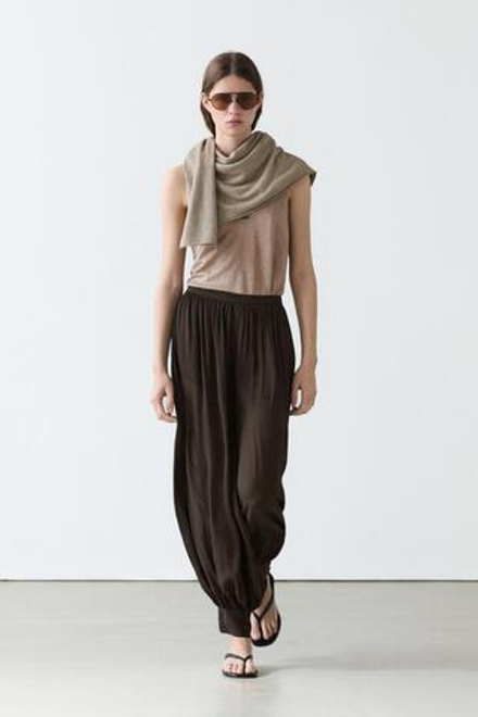 Massimo Dutti Брюки-саруэль с пуговицами, шоколадный