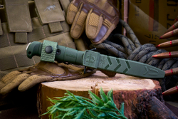 Нож Kizlyar Supreme COMBAT AUS-8 SW OKH PS (StoneWash, Olive Kraton Handle, Polyamid Sheath)