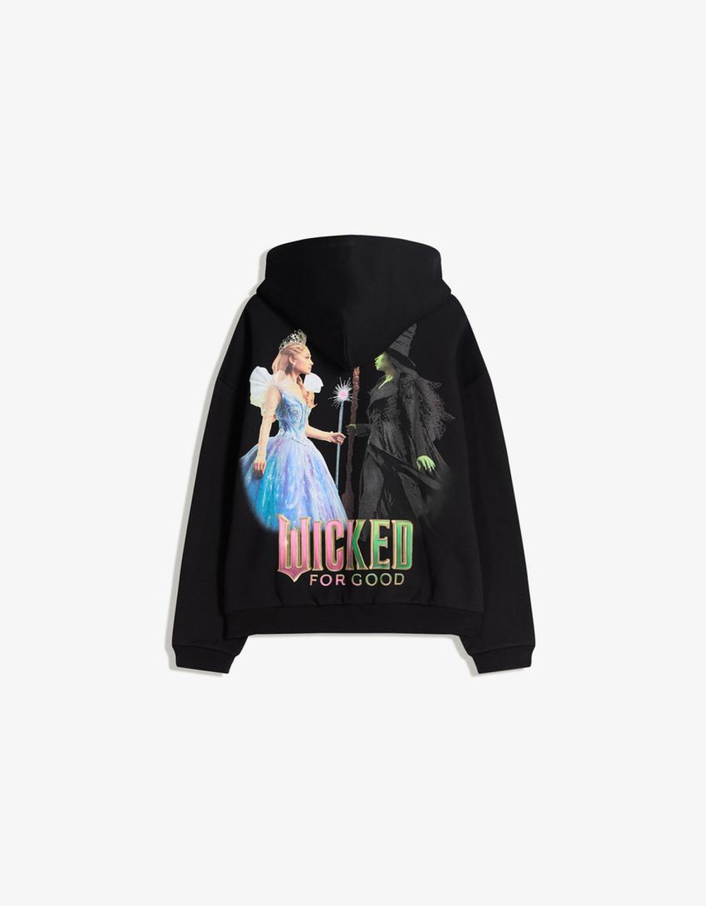 BERSHKA Худи с принтом Wicked, черный