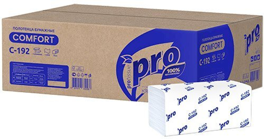 Полотенца бумажные PROtissue Comfort, 1-слойные, 21х22 см, V-сложения, 250 листов, белые, 20 штук
