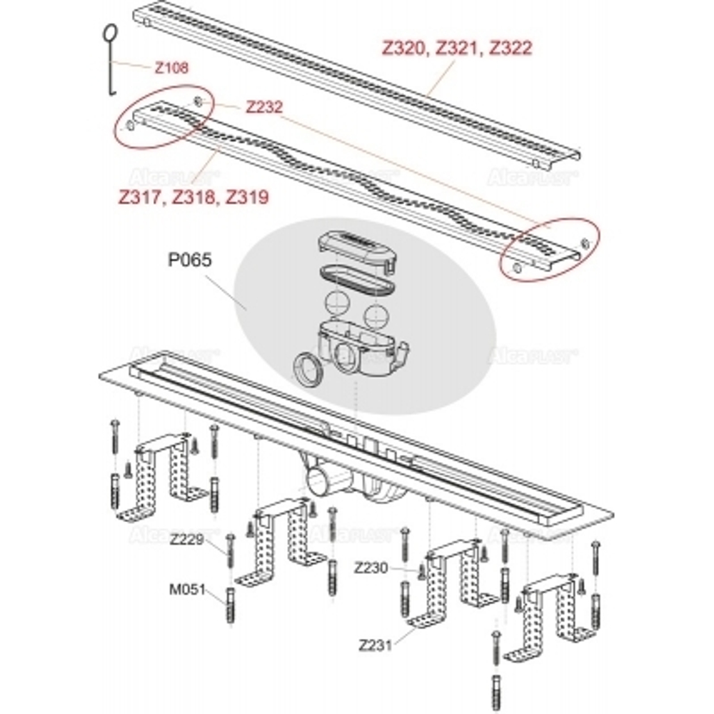 APZ8 Водоотводящий желоб с порогами для перфорированной решетки