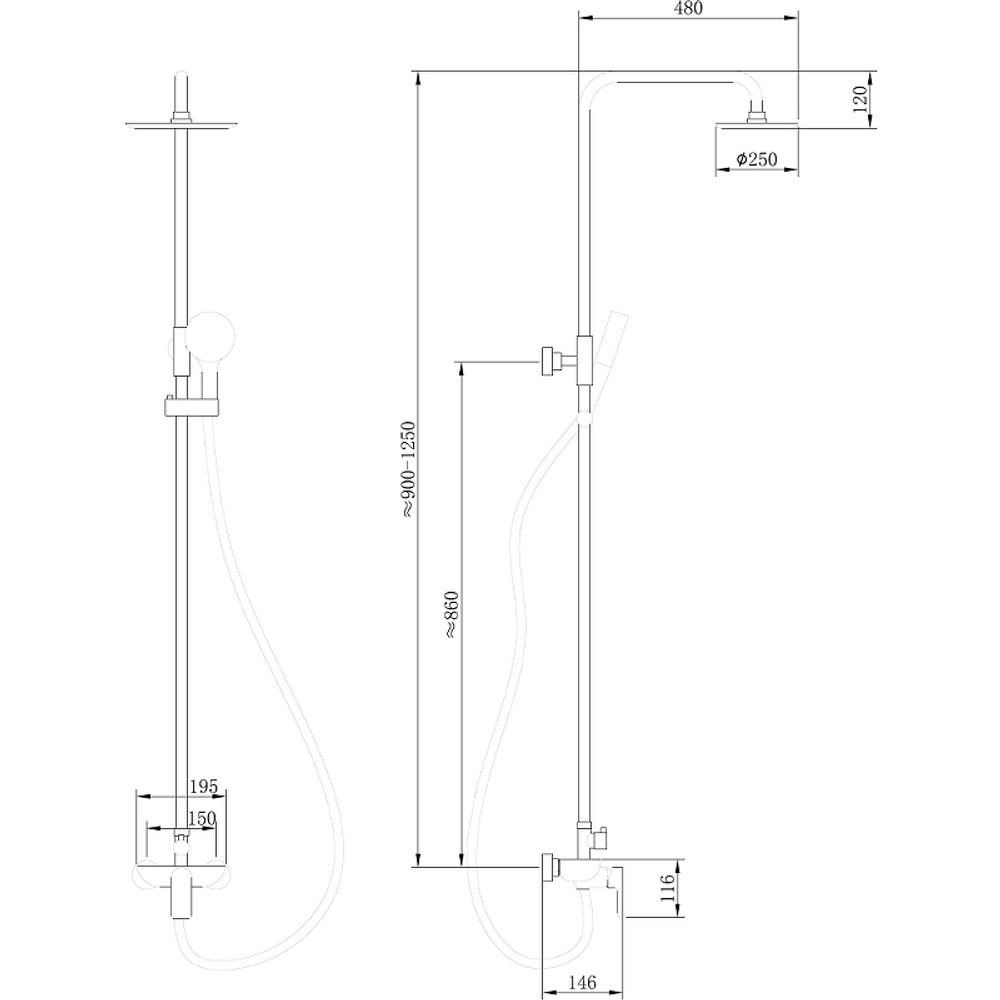 Душевая система Abber Weiss Insel AF8020B Черная матовая