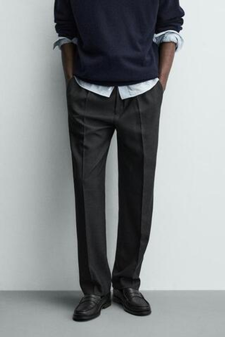 ZARA БРЮКИ REGULAR FIT СО СКЛАДКАМИ, АНТРАЦИТОВО-СЕРЫЙ