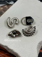 Пуговицы серебристые ракушка с черной эмалью Скиапар.