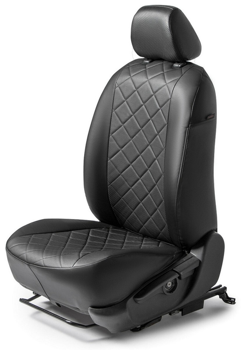 Авточехлы Rival Ромб (зад. спинка 40/60) для сидений Skoda Rapid II лифтбек (с задним подлокотником) 2020-н.в./Volkswagen Polo VI лифтбек (с задним подлокотником) 2020-н.в., эко-кожа, черные, SC.5108.2