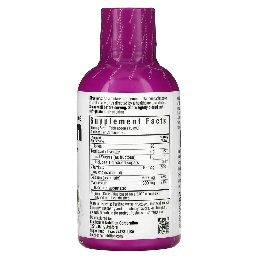 Bluebonnet Nutrition, Жидкий цитрат кальция и магния с витамином D3, натуральный ягодный вкус, 472 мл (16 жидк. унц.)