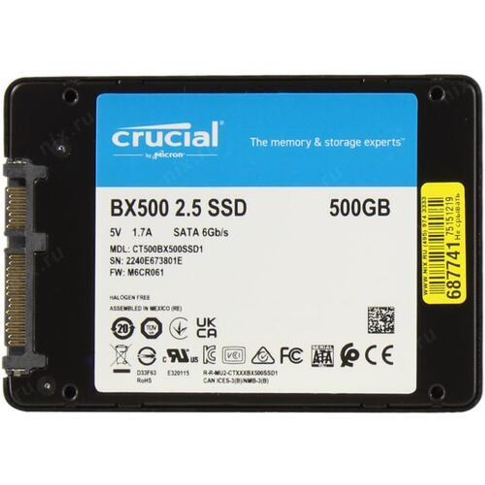 Накопитель SSD 500 Gb SATA 6Gb/s Crucial BX500 &lt;CT500BX500SSD1&gt; 2.5"