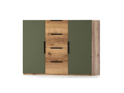 Харди комод широкий Дуб Делано Темный / Грин софт